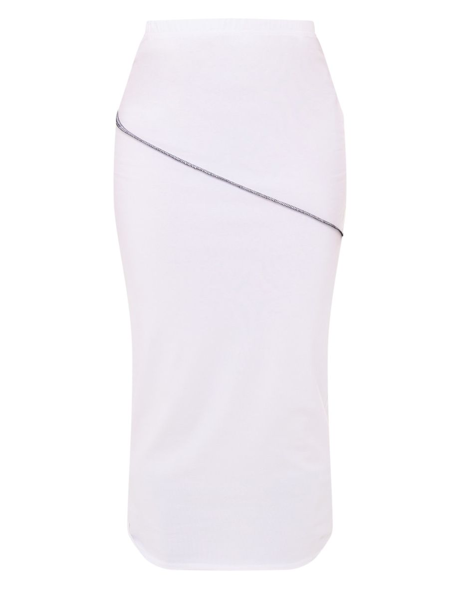 White Contrast Stitch Low Rise Midi Skirt - 4