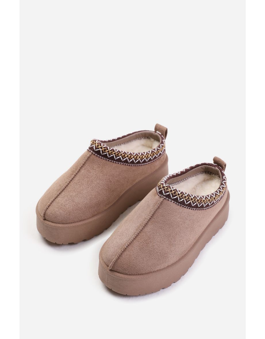 MANGO KIDS FLATFORM EMBROIDERED LOW ANKLE SLIPPER BOOTS IN CAMEL SUEDE - 2