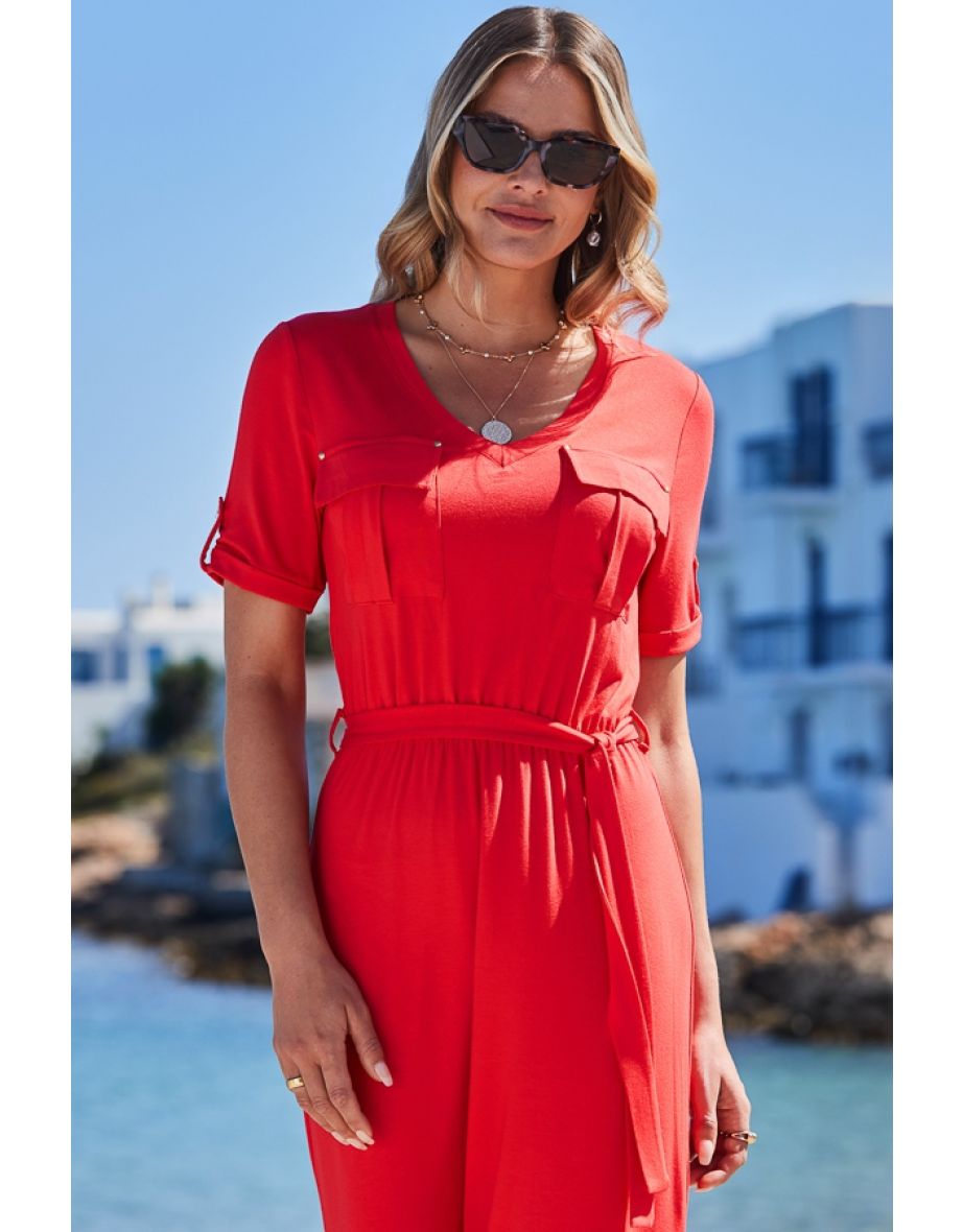 Coral Stretch Waist T-Shirt Dress - 4