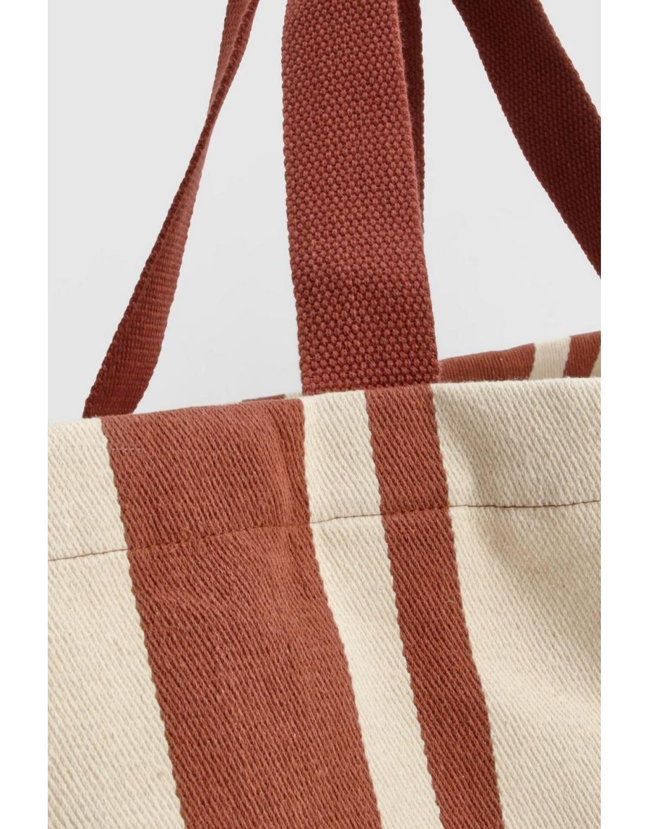 Stripe Canvas Oversized Tote Bag - chocolate - 3