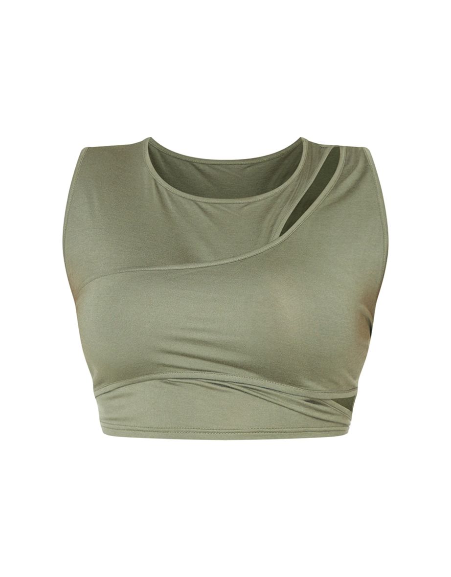 Plus Olive Cut Out Detail Crop Top - 4