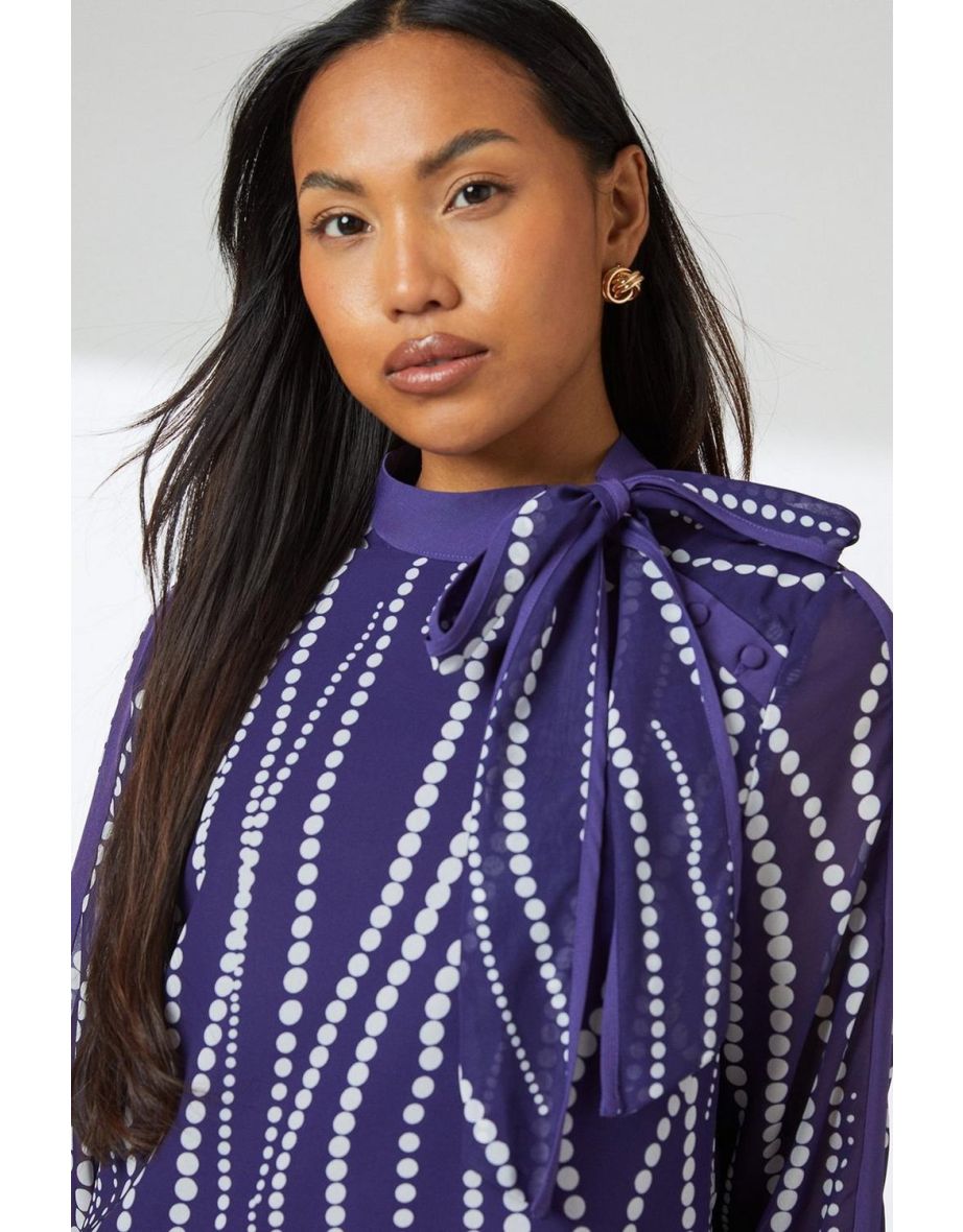 Navy Spot Contrast Detail Top - 3