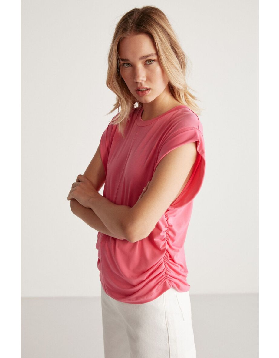 Roberta Women's Sandy Flowy And Stretchy Fabric Oversize Pink Blouse - 4