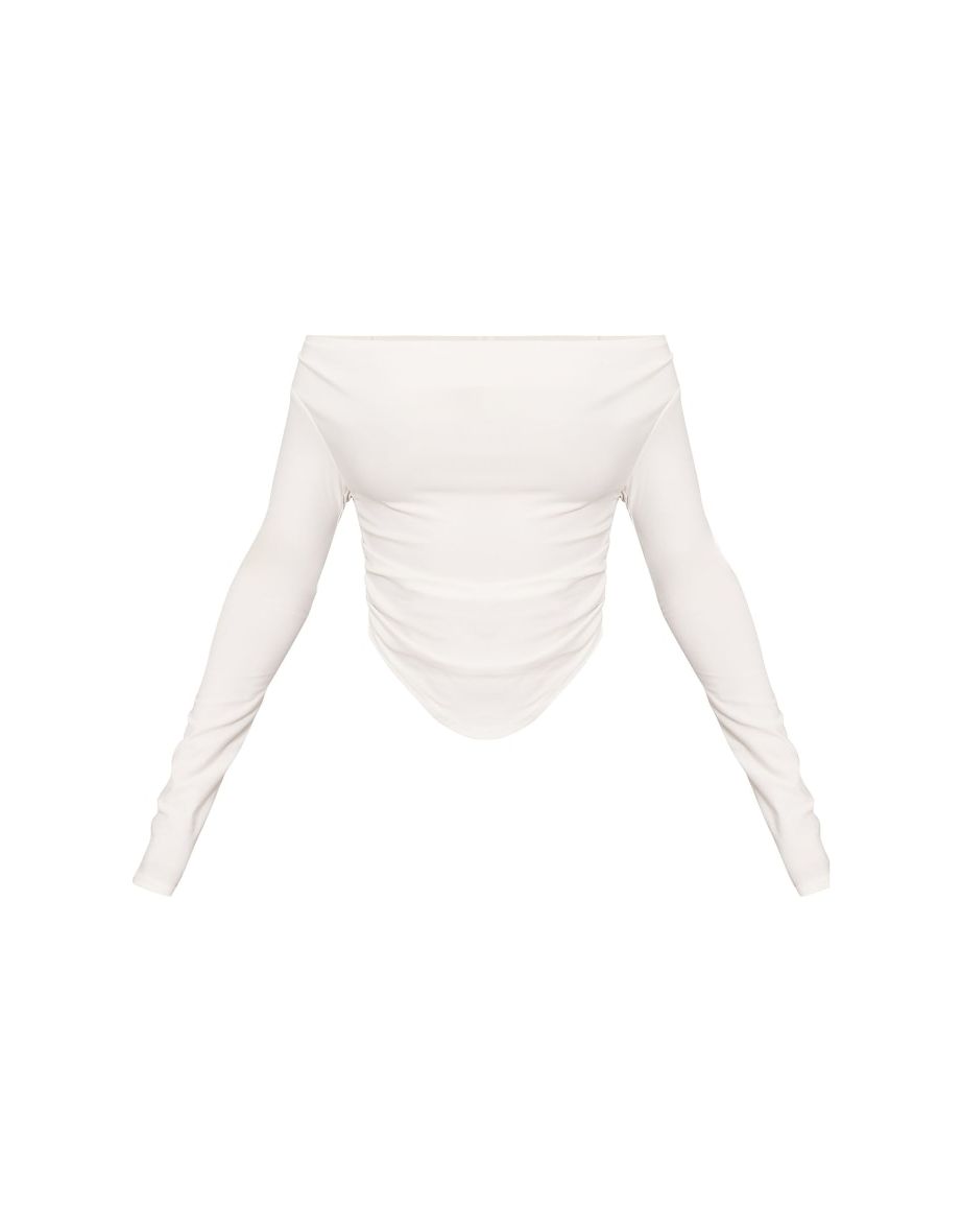 White Soft Touch Jersey Neck Dip Hem Top - 4