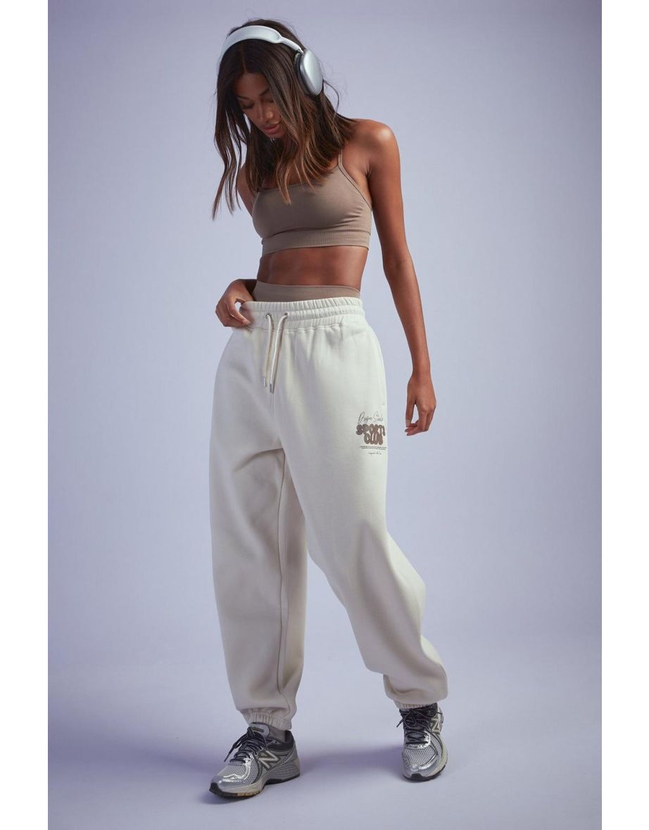 Dsgn Studio Sport Bubble Slogan Cuffed Oversized Jogger - stone
