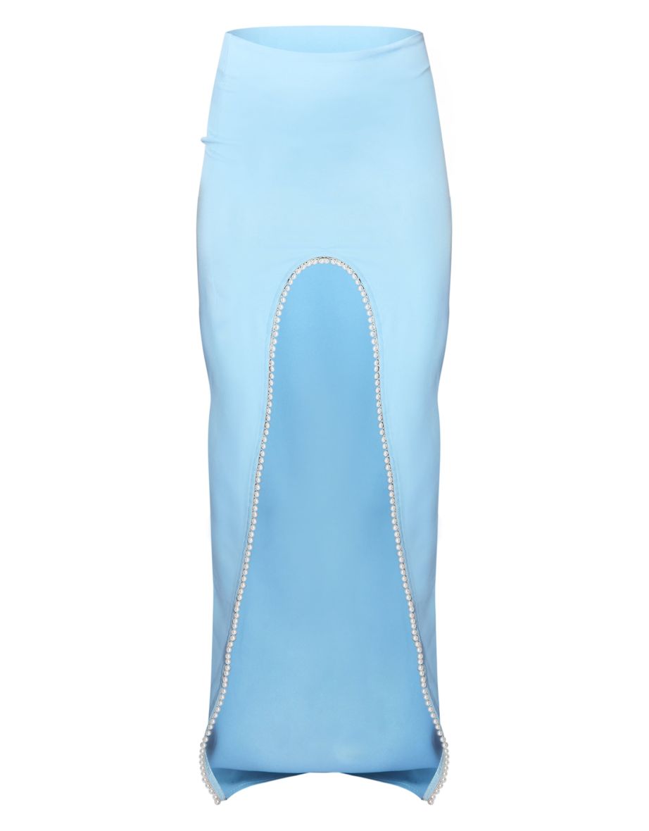 Baby Blue Pearl Thigh Trim Woven Maxi Skirt - 4
