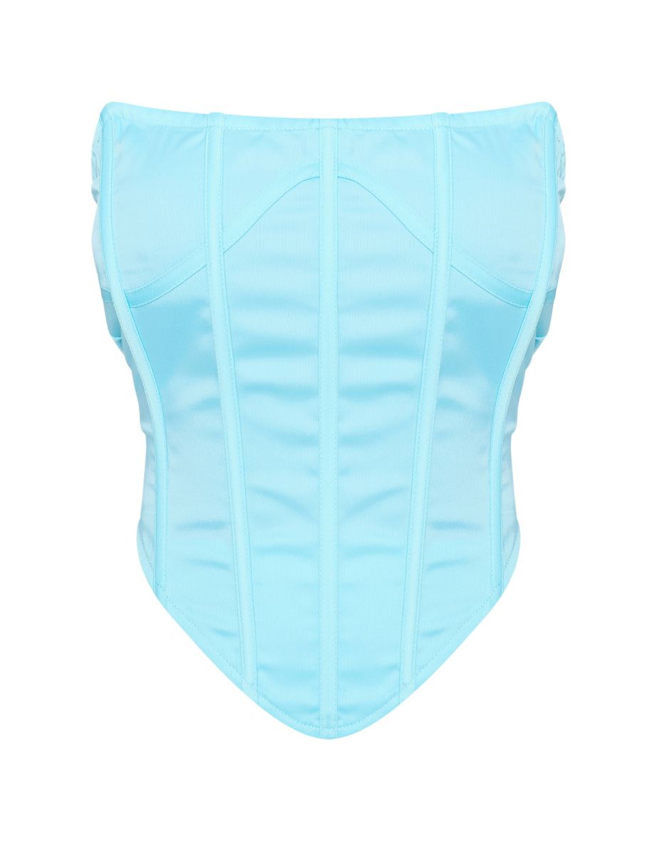 Petite Turquoise Satin Structured Corset Top - 4