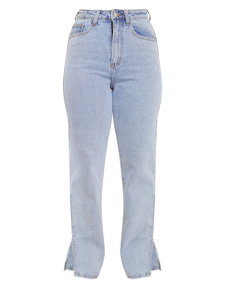 PRETTYLITTLETHING Petite Light Blue Split Hem Jeans - 4