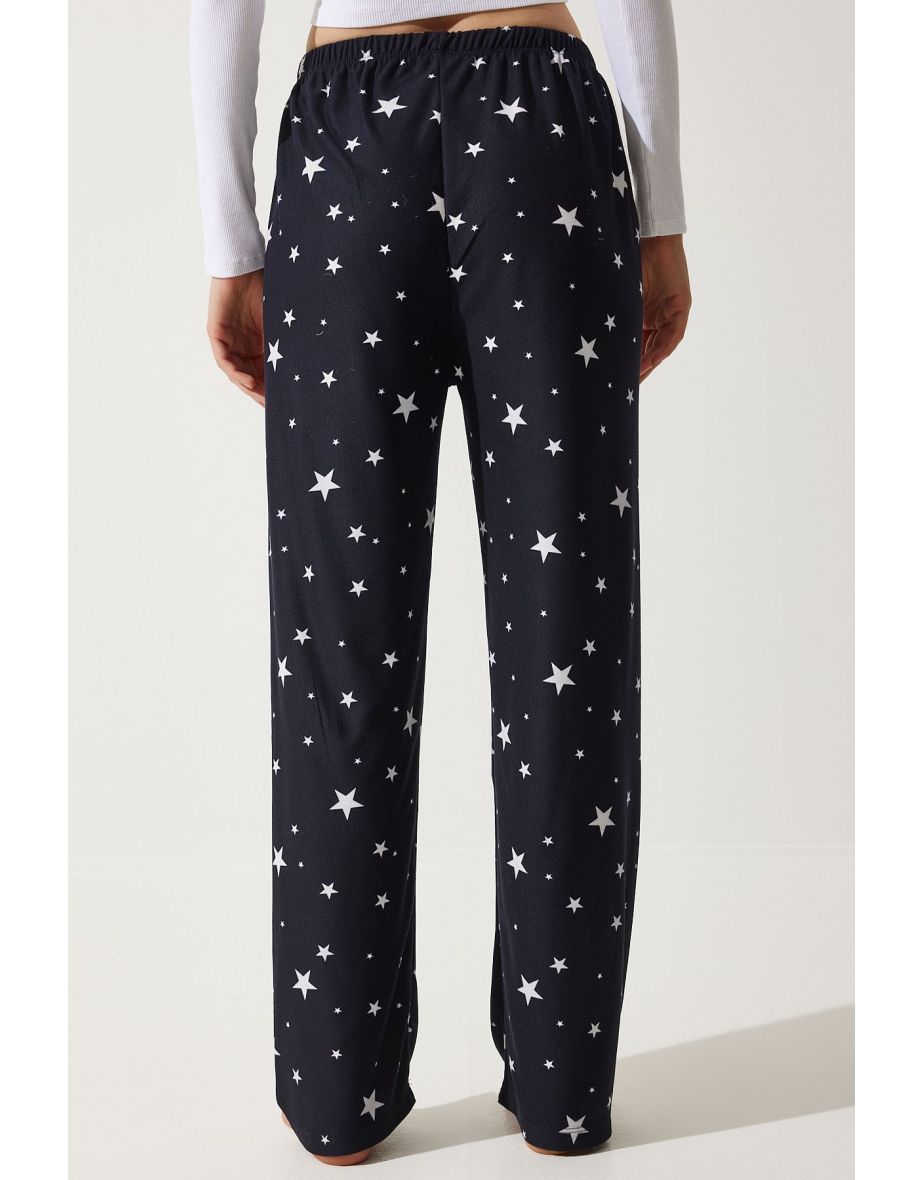 Women's Black Patterned Soft Textured Knitted Pajamas - 3