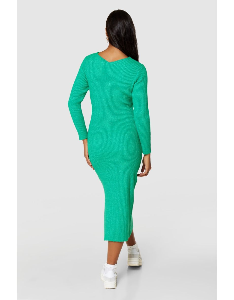 Green Bodycon Midaxi Jumper Dress with Long Sleeve - 3