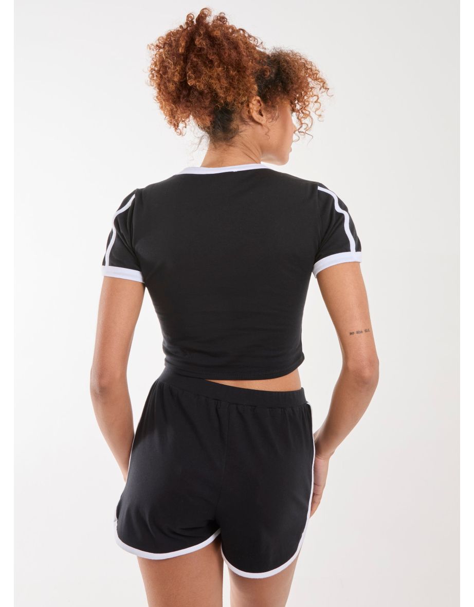 Contrast Piping Cropped T-Shirt - 3