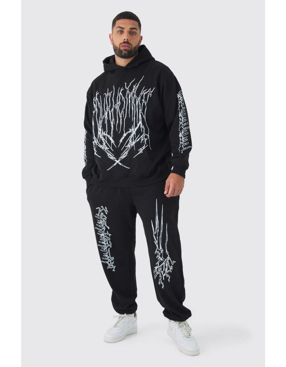 Shop Plus Pour Homme Cross Print Oversized Tracksuit in Black black Online in Bahrain VogaCloset