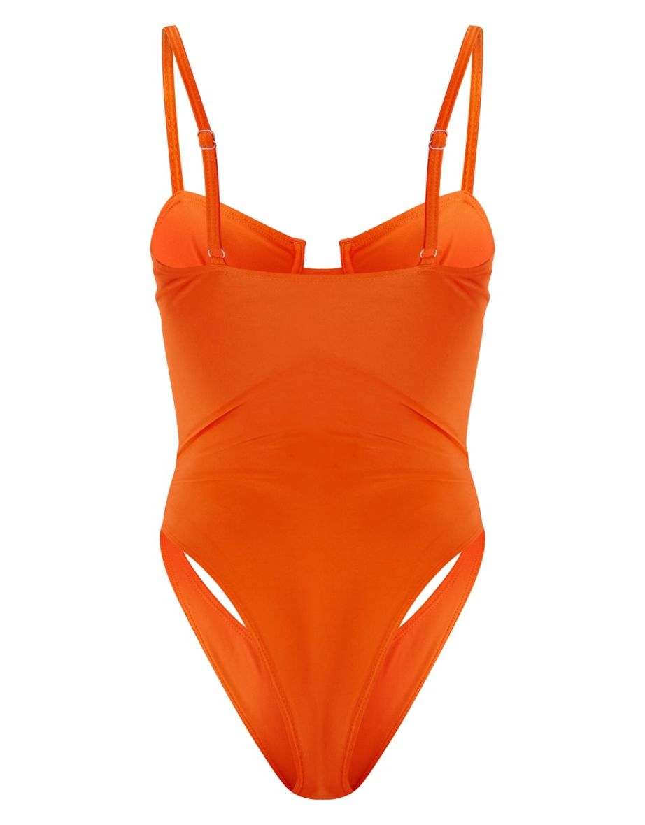 Orange Underwired Cut Out Swimsuit - 4