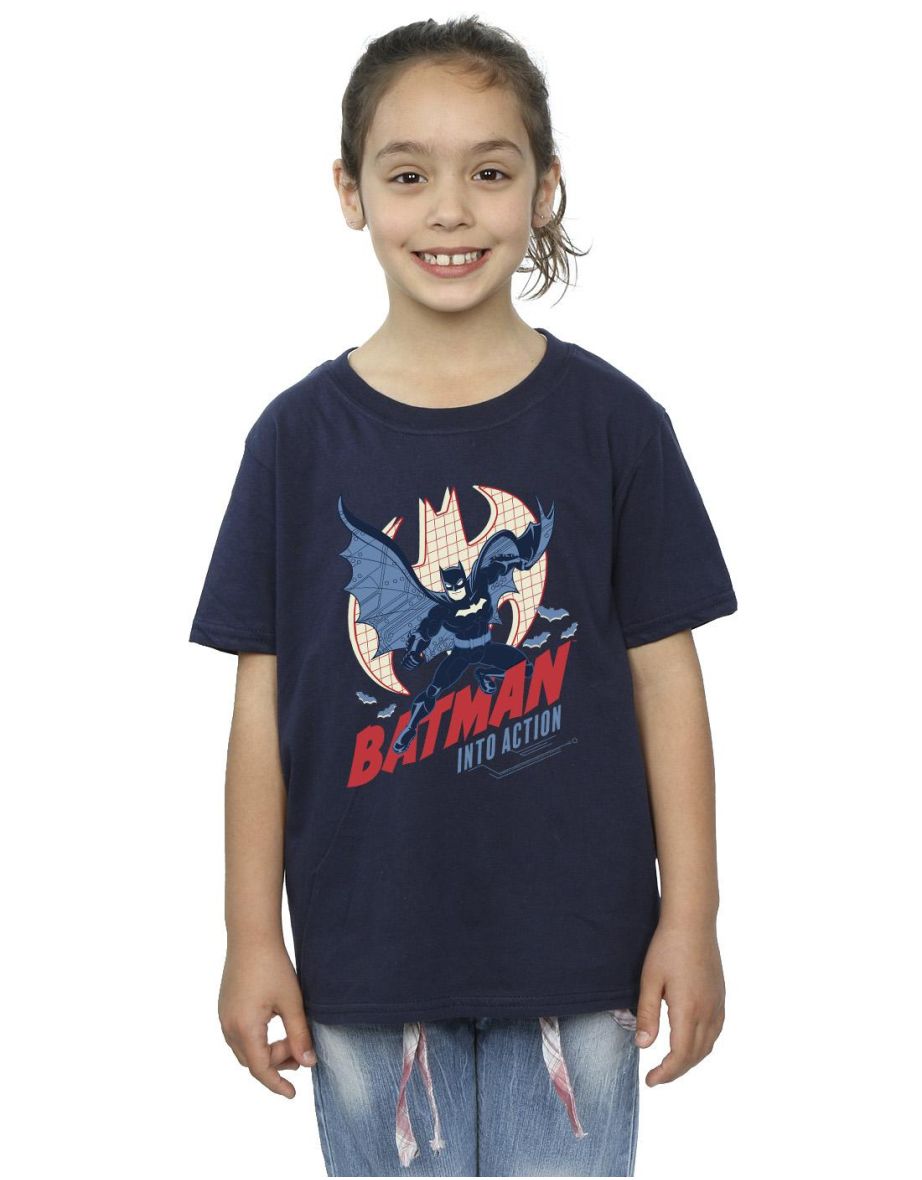 Shop DC Comics Girls Batman Into Action Cotton T Shirt Navy Blue Online in Bahrain VogaCloset