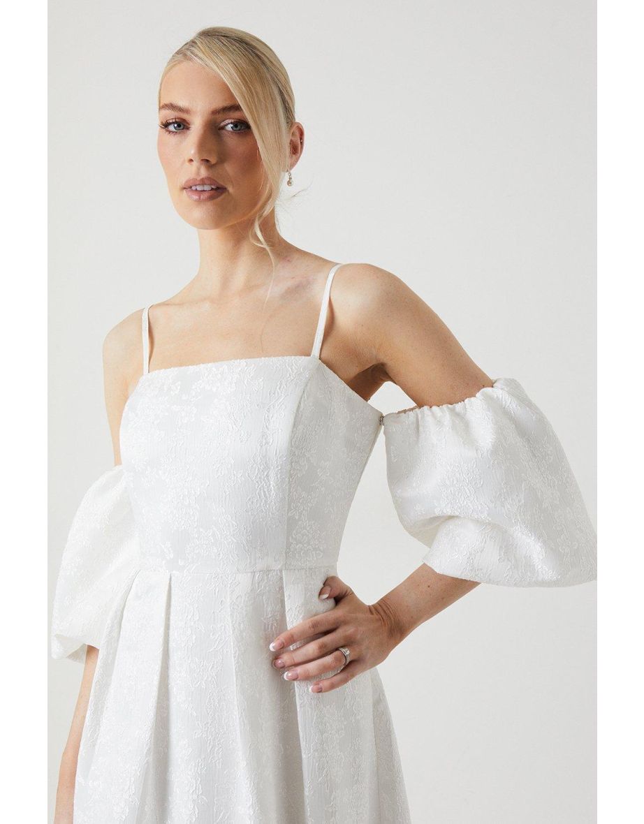 Detachable Puff Sleeves Bandeau Wedding Dress - 3