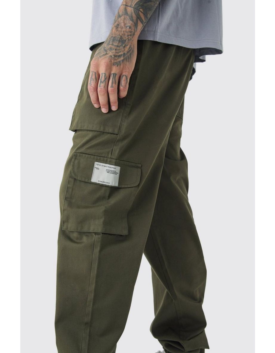 Tall Cuffed Hem Woven Tab Cargo Trousers In Khaki - khaki - 2