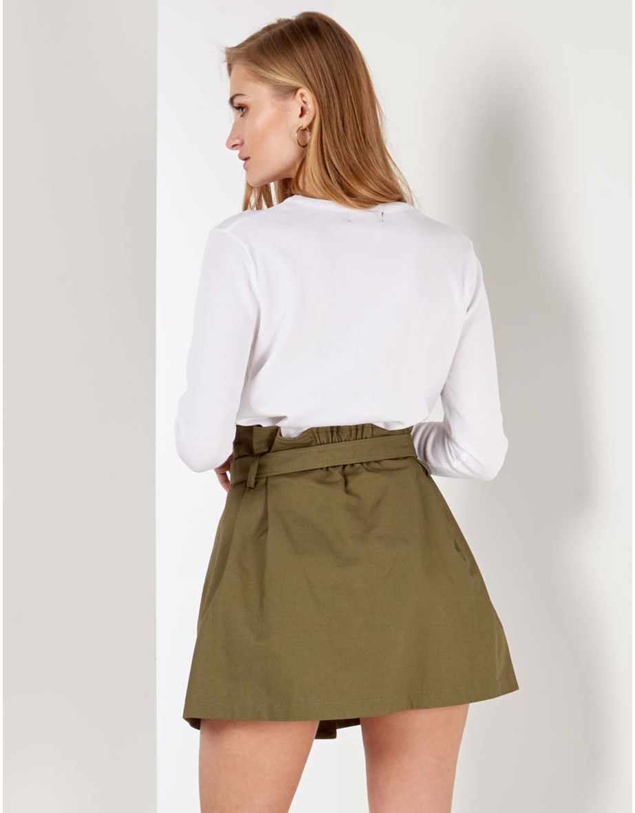 Paper Bag Waist Double Button Skirt - 3