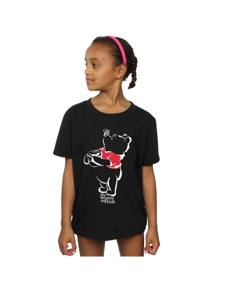 Disney Girls Winnie The Pooh Drawing Cotton T-Shirt - Black