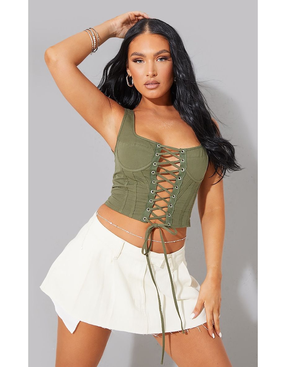 Khaki Cargo Lace Up Top