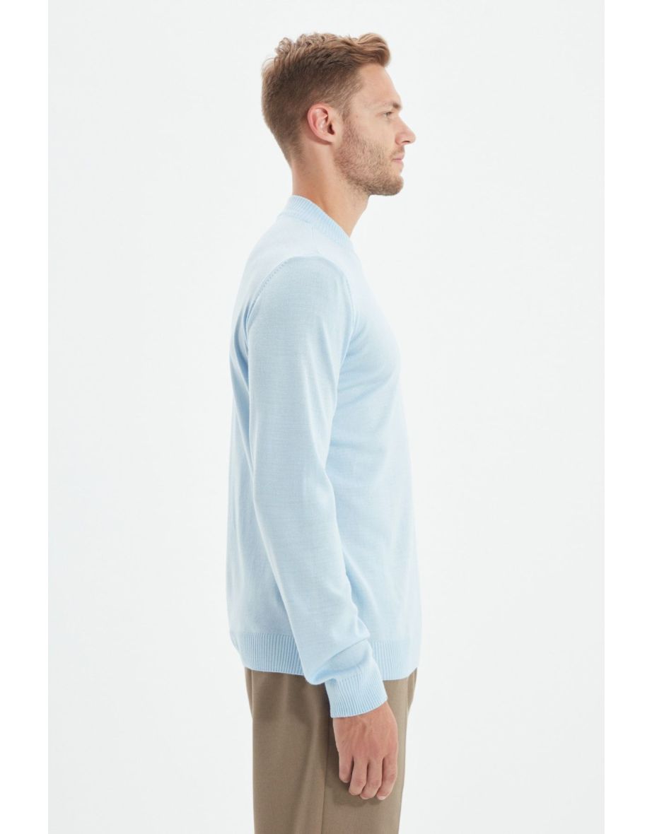Blue Men's Slim Fit Half Turtleneck Basic Sweater - 6