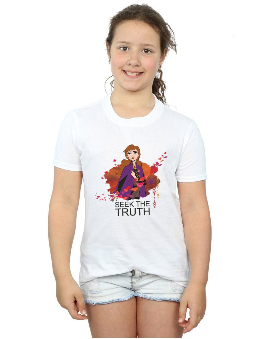 Disney Girls Frozen 2 Anna Seek The Truth Wind Cotton T-Shirt - White