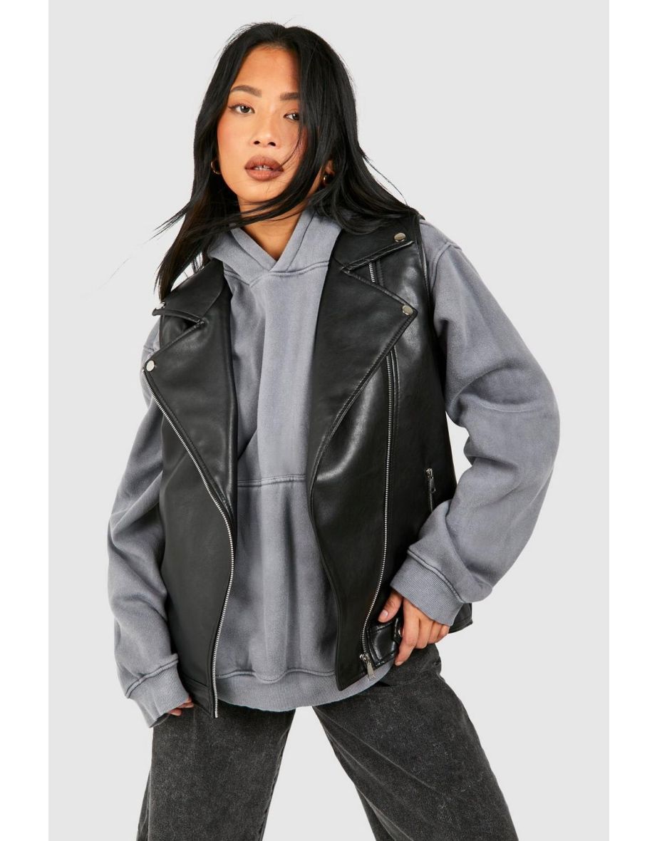 Petite Faux Leather Sleeveless Biker Jacket