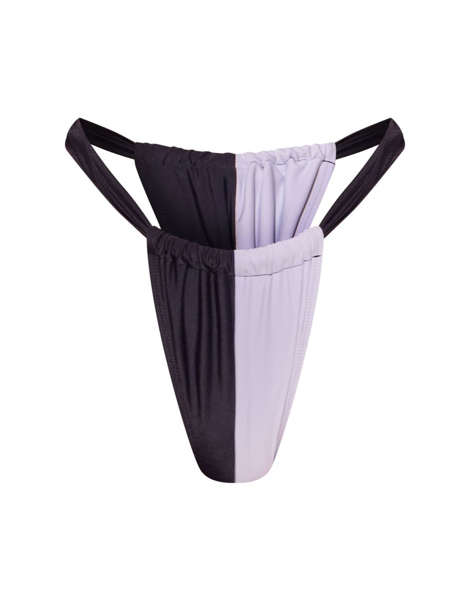 Black Contrast Bandeau Halter Tie Bikini Top - 4
