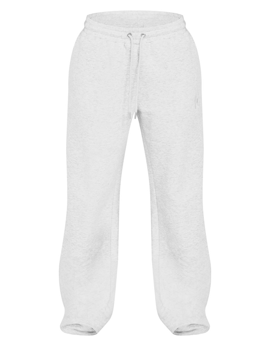 PRETTYLITTLETHING Grey Marl Embroidered Graphic Wide Leg Joggers - 4
