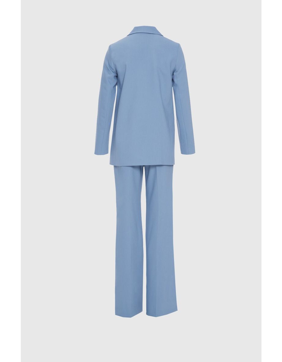 Comfortable Cut Palazzo Trousers and Vest 3-Piece Blue Suit - 2