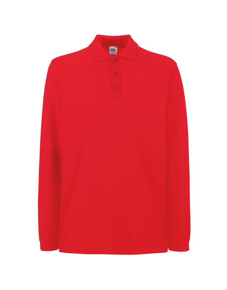 Fruit Of The Loom Mens Premium Long Sleeve Polo Shirt - Red
