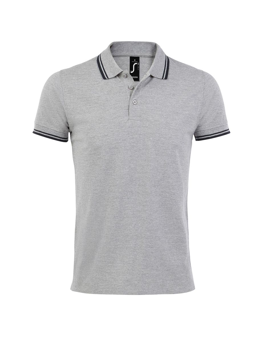 SOLS Mens Pasadena Tipped Short Sleeve Pique Polo Shirt - Heather Grey/Navy