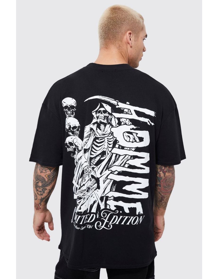Oversized Extended Neck Grim Reeper T-shirt - black