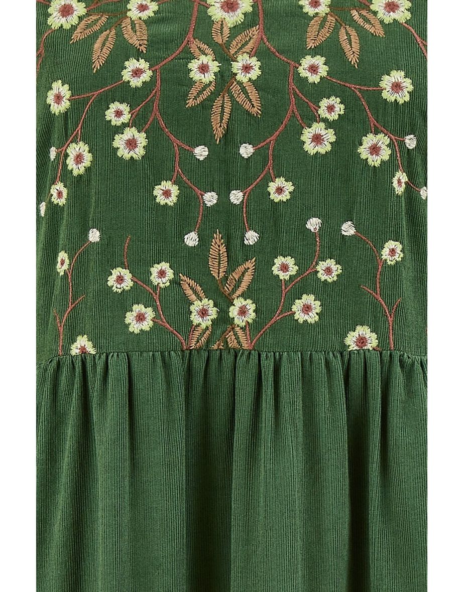Yumi Green Long Sleeve Midaxi Dress With Floral Embroidery Bodice - 5