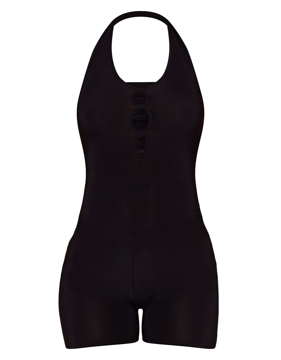 Black Cut Out Halterneck Slinky Unitard - 4