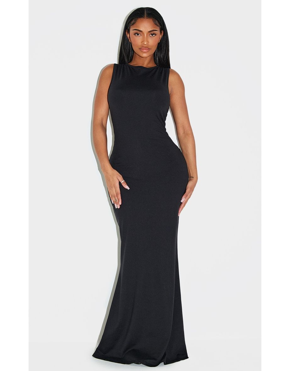 Shape Black Built In Shapewear Sculpt Boat Neck Fishtail Maxi Dress