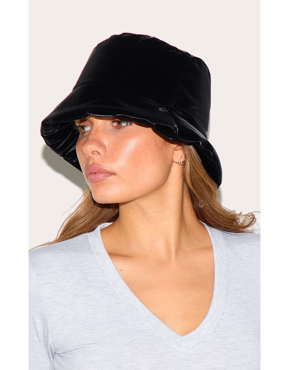 Black Shiny Nylon Bucket Hat - 2
