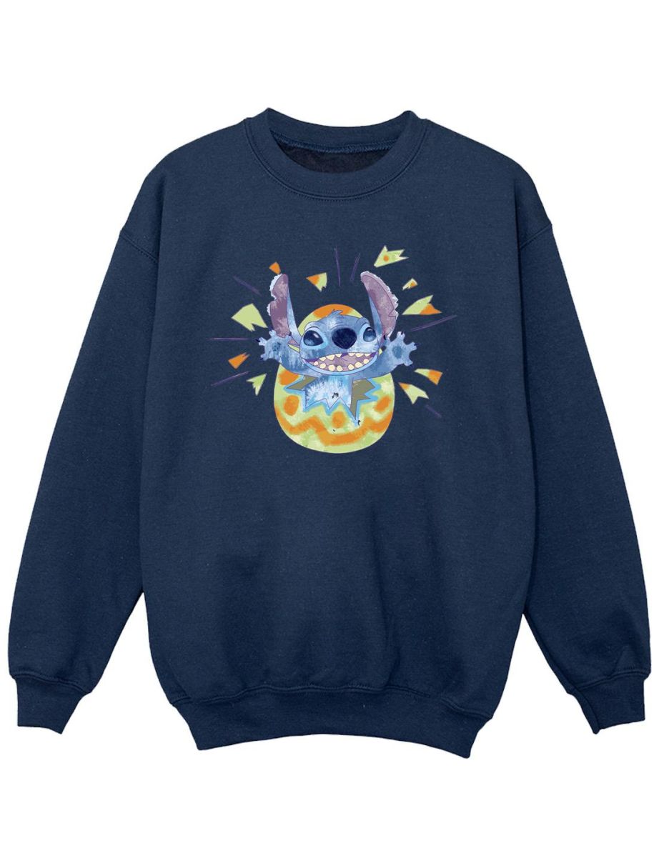 Disney Girls Lilo & Stitch Cracking Egg Sweatshirt - Navy Blue