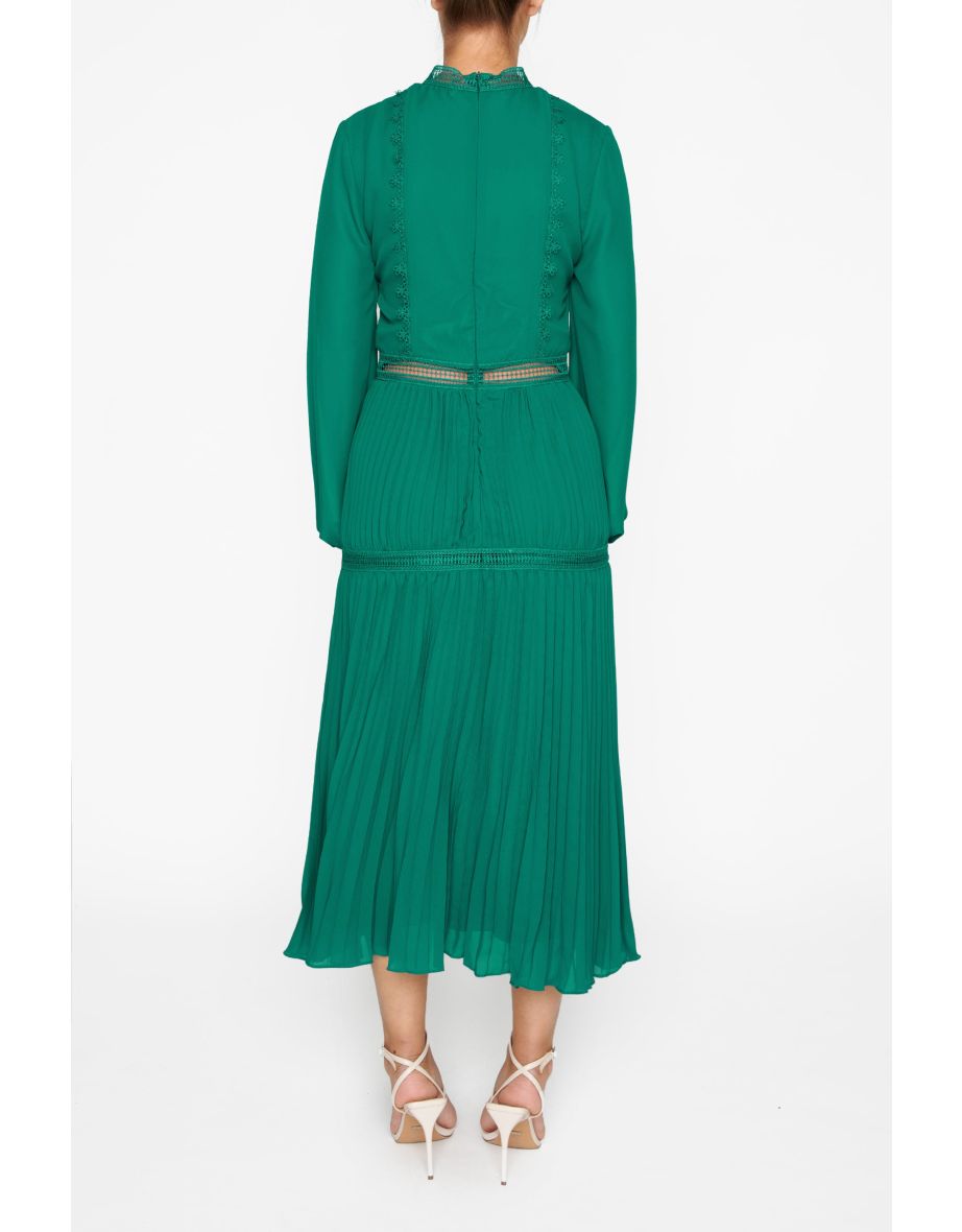 Green A-Line Midi Smock Dress with Long Sleeve - 1
