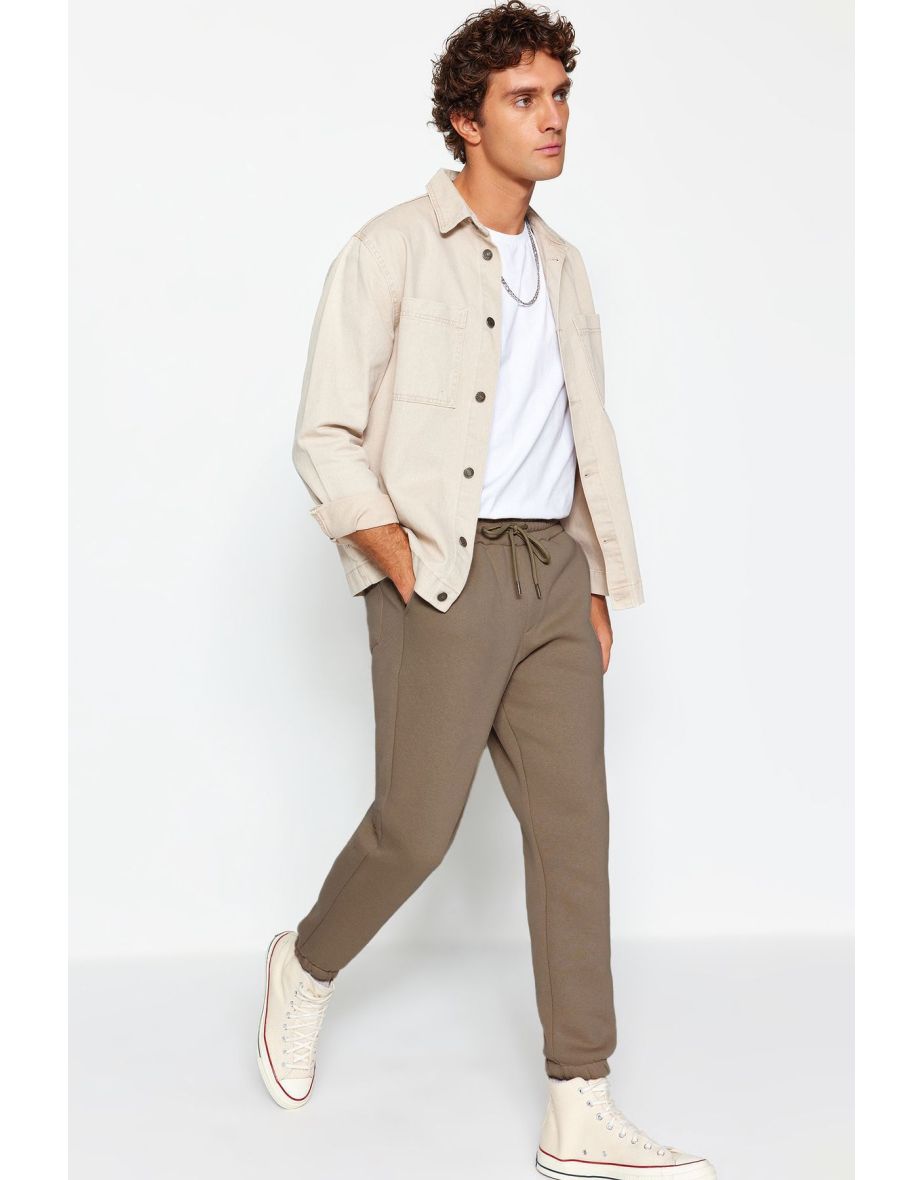 Mink Regular Cut Sweatpants with Elastic Lace Up and Fleece Inside