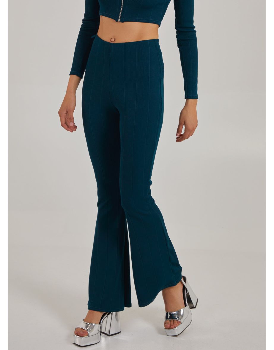 Wide Ribbed Flare Trousers