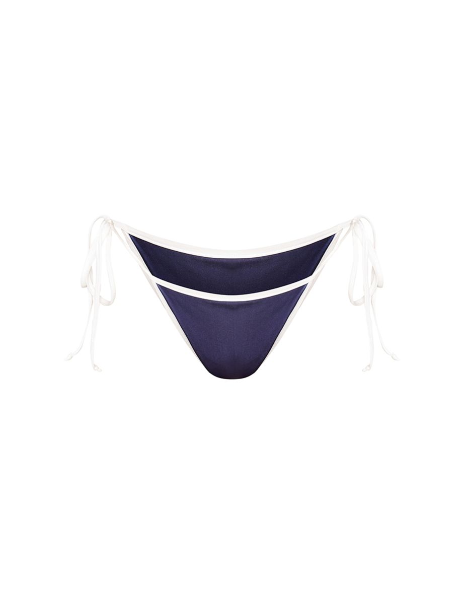 Navy France Tie Side Bikini Bottoms - 4