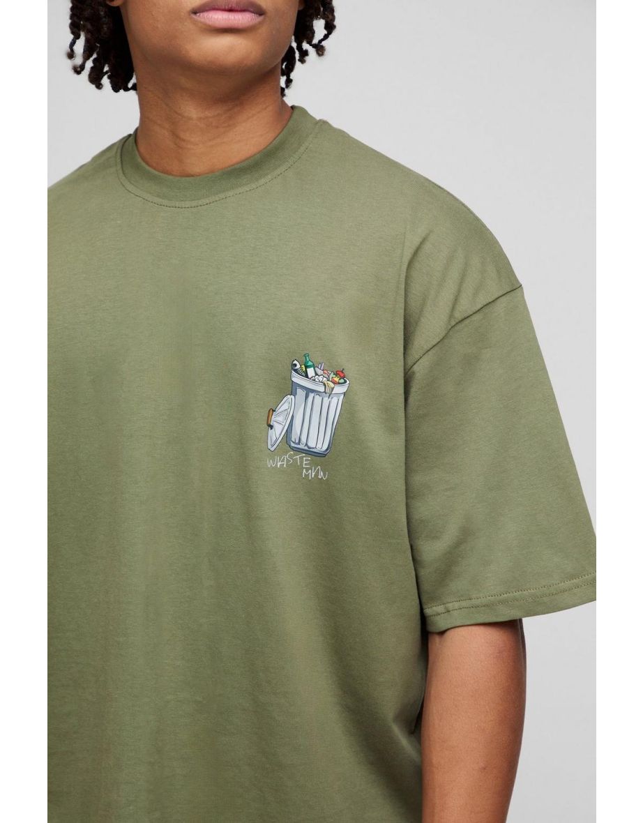 Oversized Boxy Waste Man Printed T-Shirt - olive - 2