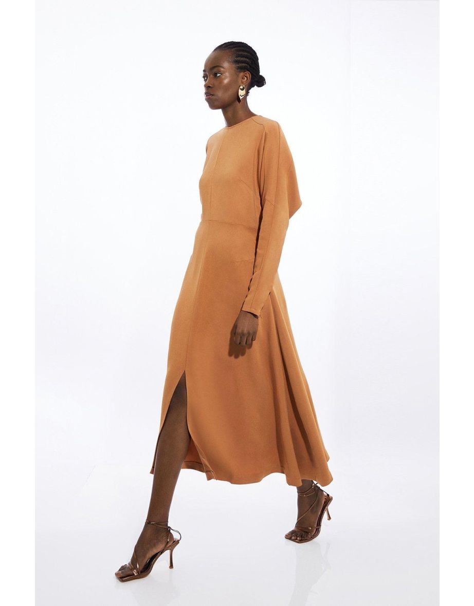 Petite Viscose Crepe Long Sleeve Midi Dress - 2