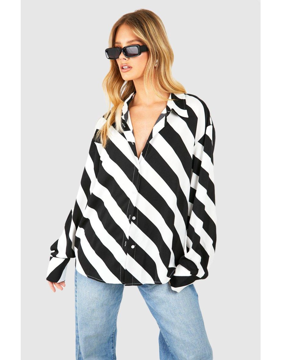 Satin Diagonal Stripe Shirt - black