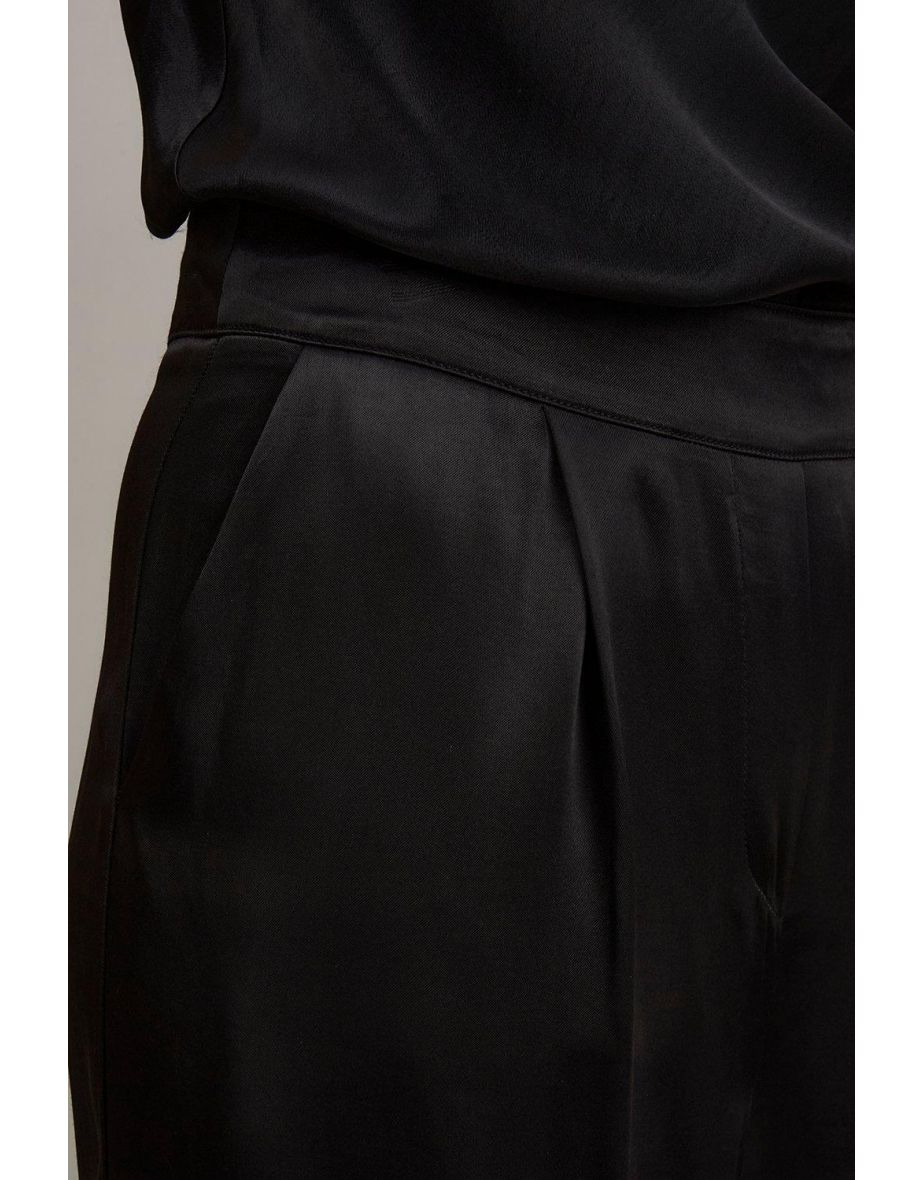 Petite Black Satin Co-ord Trouser - 2