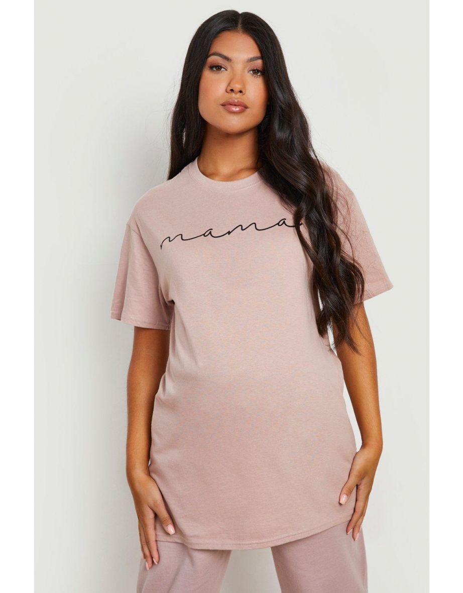 Maternity Mama Slogan T-shirt - mink