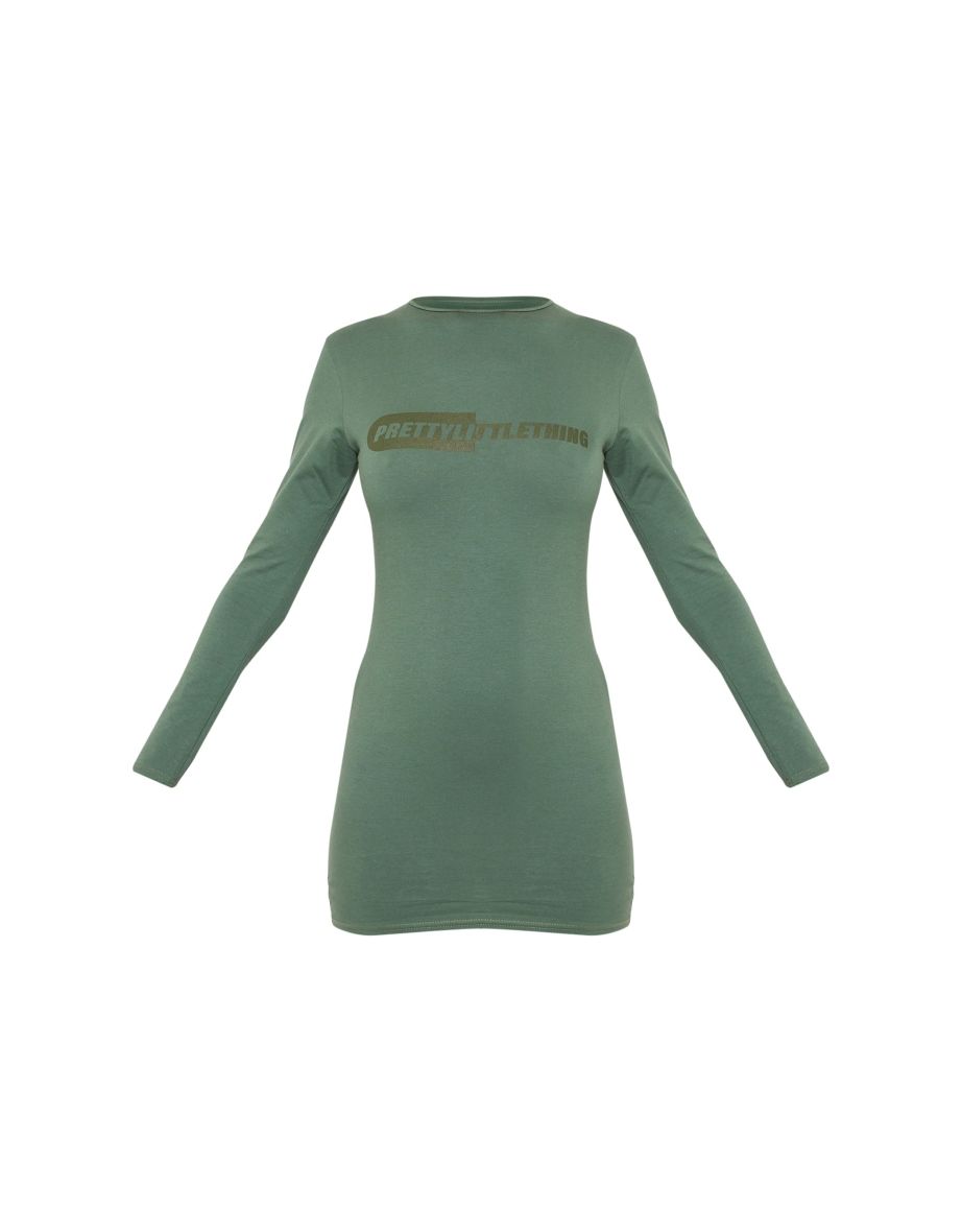 PRETTYLITTLETHING Khaki Cotton Long Sleeve Bodycon Dress - 4