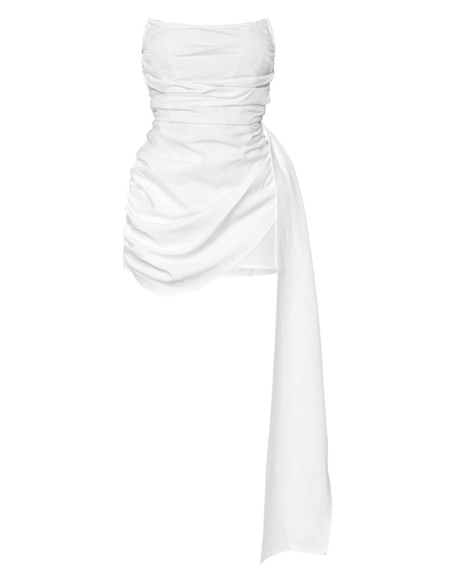 Shape White Woven Bandeau Drape Front Mini Dress - 4