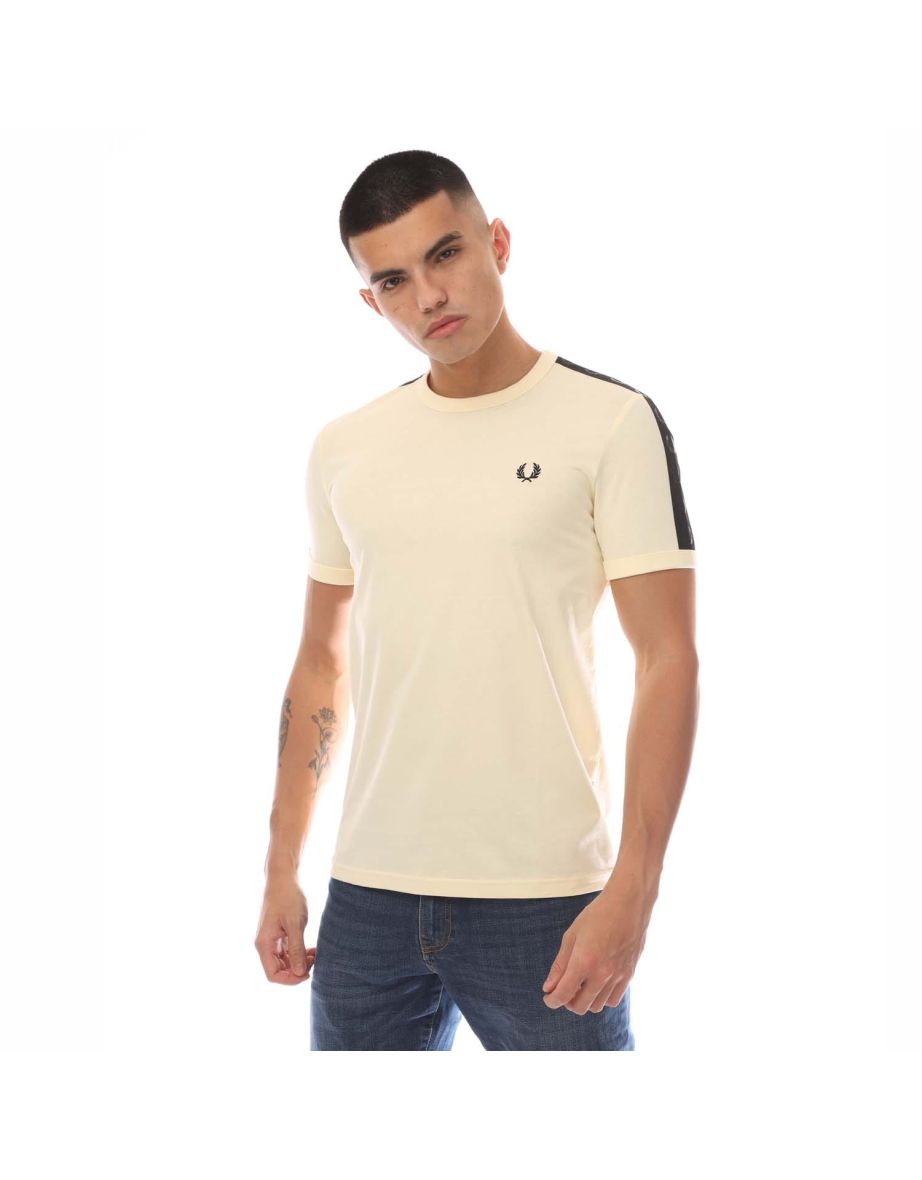 Men's Fred Perry Tonal Tape Ringer T-Shirt in Cream