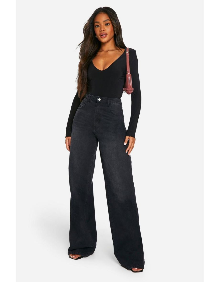 Slinky Plunge Front Long Sleeve Shoulder Pad Bodysuit